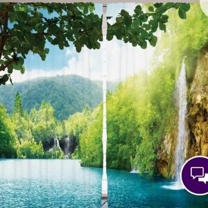 Scenic Waterfall and Forest Curtains